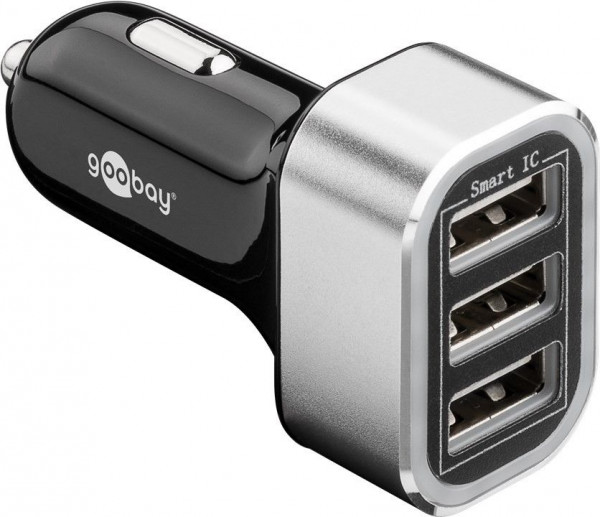 Driedubbele USB autolader 5,5A Zilver