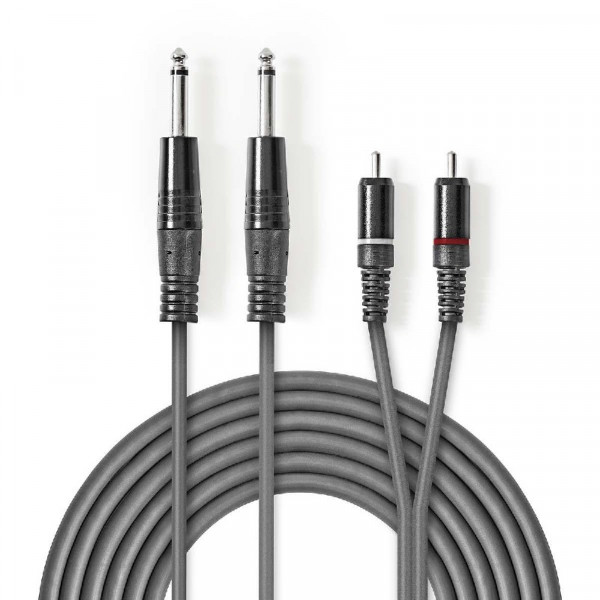 Stereo Audiokabel 2 x 6.35 mm Male - 2 x RCA Male 5m