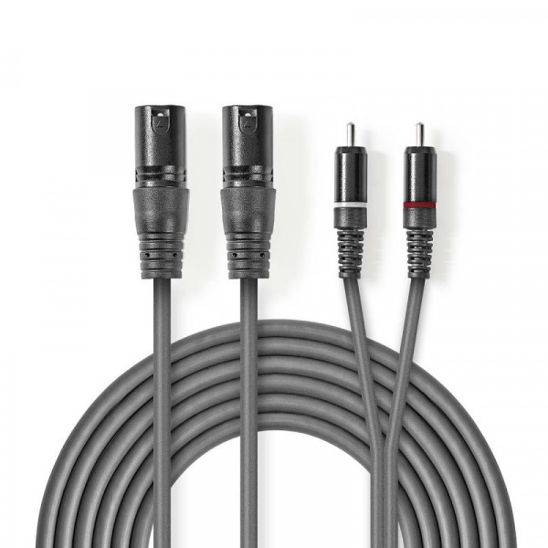 Stereokabel 2x XLR 3-Pins Male naar 2x RCA Male 1.5 m