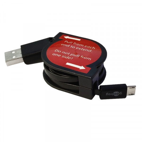 USB 2.0 uitrolbare aansluitkabel USB A - USB micro B 1m