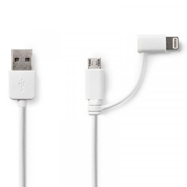 USB 2.0 - Micro USB + Lightning kabel 1m Wit