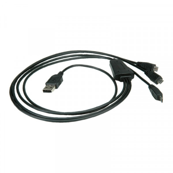 Roline USB 2.0 aansluitkabel USB A - 3x Micro USB B 0,8m Zwart